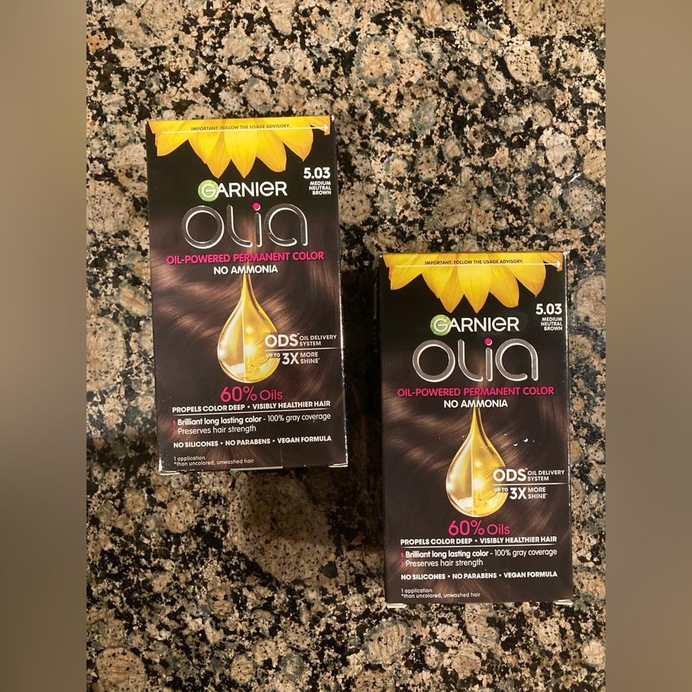 2x Garnier Olia Brilliant Color 5.03 Medium Neutral Brown Permanent Hair Dye New
